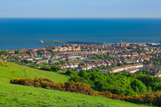 Folkestone Harbour and Coastal Town Panorama Kent England