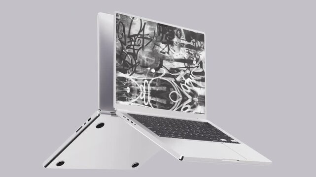 Laptop Featuring Black and White Abstract Digital Artwork