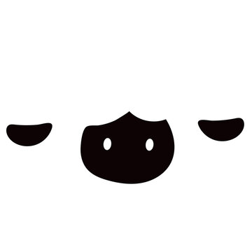 白いもこもこの毛と黒い顔が特徴の羊の正面イラスト