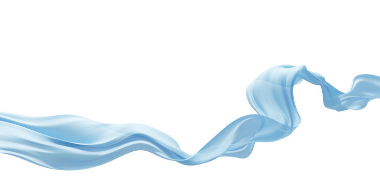 Luxury light blue sheer pleated chiffon fabric flowing isolated on transparent background with copy space 3D render