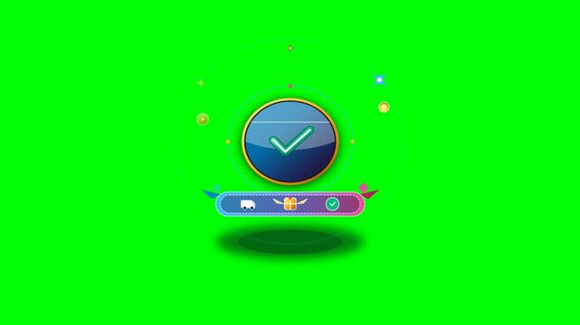 Animated green checkmark badge on green screen background motion graphics