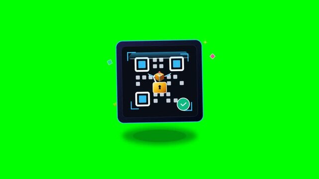 Digital secure QR code scanner verification animation on green screen