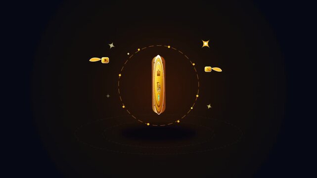 Golden delivery truck coin icon spinning on a dark background