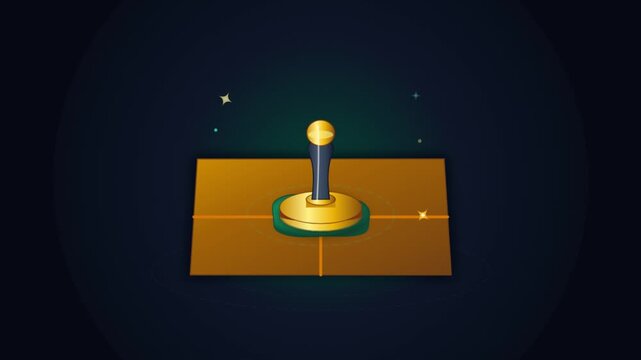 Golden stamp pressing down on wax seal against dark background