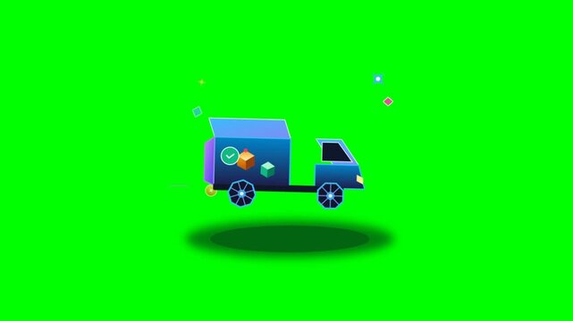 Blue delivery truck transporting cargo packages in flat vector animation