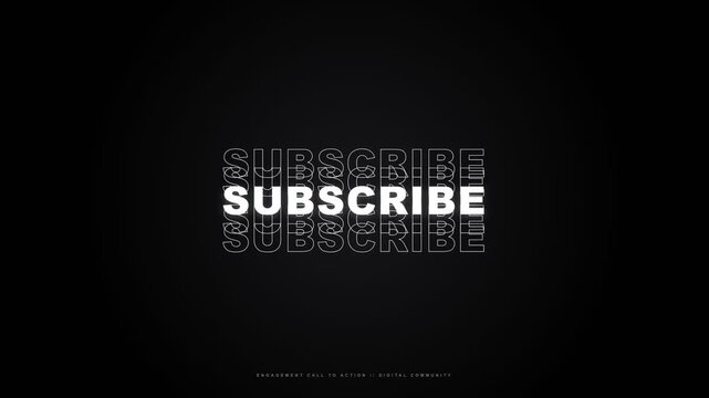Modern subscribe text button graphic moving on dark background for online digital channel creator promotion