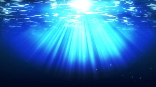 Deep Blue Ocean Sunrays from Surface, Open Water Light Beams, Seamless Loop 4K