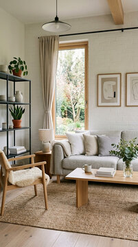 Cozy Living Room Interior Design with Natural Elements and Plants Scandinavian Style Home Decor