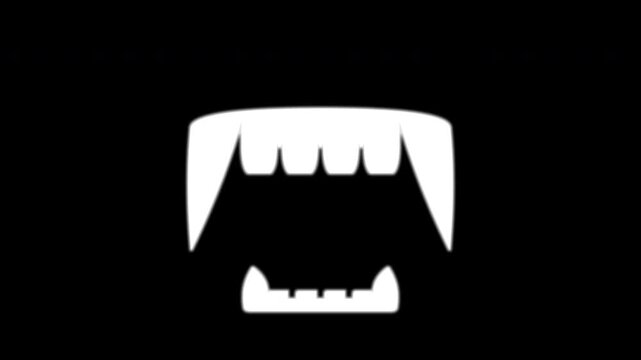 White vampire fangs icon biting and chattering motion graphics