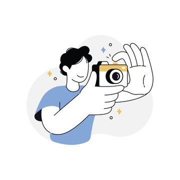 Man Taking Photo at Scenic Viewpoint, Travel Photography Vector Illustration