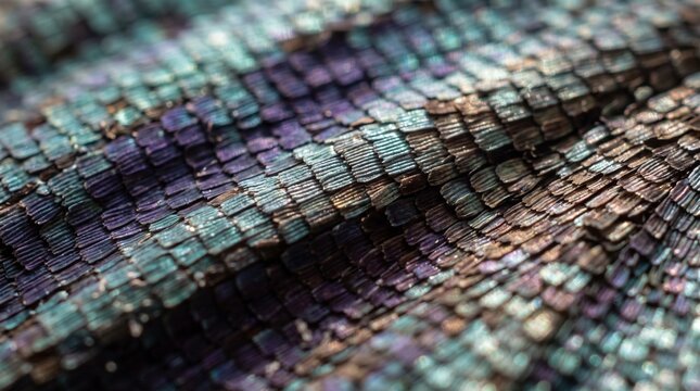Metallic iridescent scales background, shimmering teal and purple mosaic texture, luxury fantasy reptile skin pattern for digital art and gaming