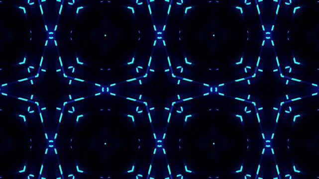 Blue glowing geometric stars and luminous shapes create striking abstract wallpaper, ideal for contemporary interiors, digital tron backgrounds, posters, and projects.