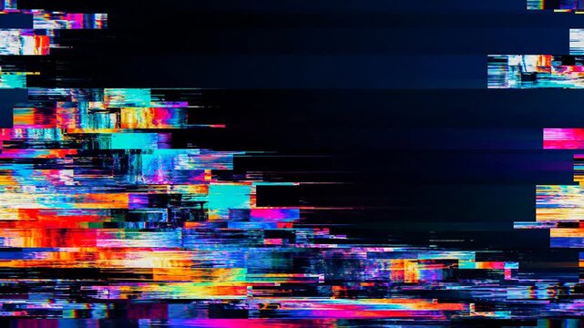 データ破損をイメージしたカラフルなグリッチエフェクト映像