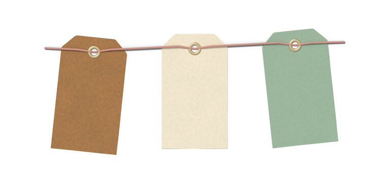 Three blank price tags on red string