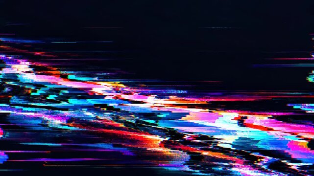 鮮やかなネオンカラーのデジタルグリッチ背景動画