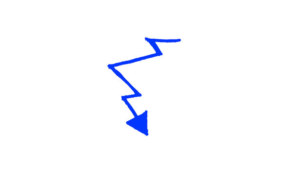 Blue Hand Drawn Downward Arrow Vector Doodle Zigzag Step Pointer Pen Marker Sketch Stroke Direction Sign Process Flow Arrow Symbol Isolated White Background Graphic Design Element