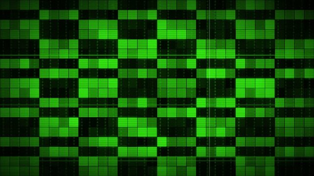 Green Matrix Binary Grid Checkerboard Digital Code Rain Animation.
