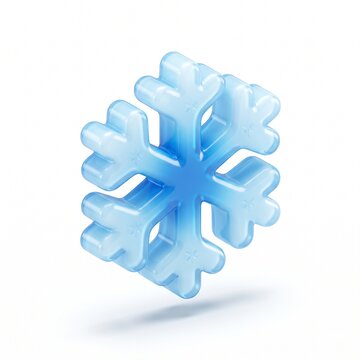 3D cute ice snowflake icon isolated on pure white background