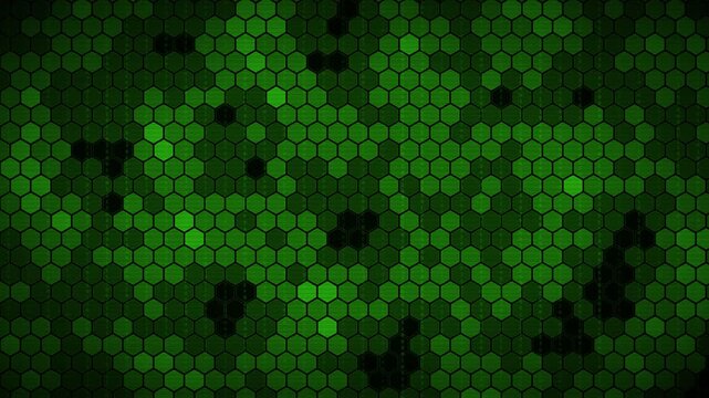 Green Hexagon Honeycomb Matrix Binary Code Scanline Digital Background.