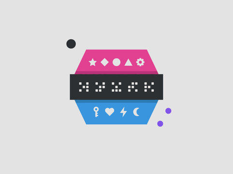 Abstract Geometric Data Encryption Icon with Minimalist Symbols and Digital Code Elements
