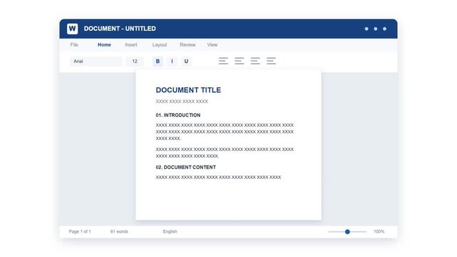 Text document editor showing placeholder content inside a blue application window on screen.