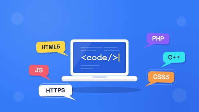 Coding Language Laptop Screen Flat Design.