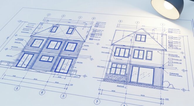 Architectural Blueprint of Two Houses Plans Design Engineering Construction Drawing Sketch Residential Property