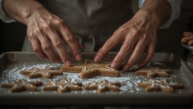 A person baking ginger cookies on a sheet, ready for sharing