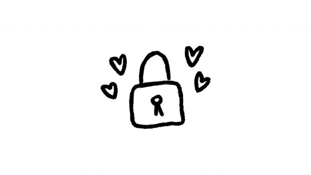 Padlock For Privacy And Secure Access Hand Drawn Doodle Animation. Lock Symbol And Online Security. Protection For Digital Content. 4K Loop With Alpha Channel.