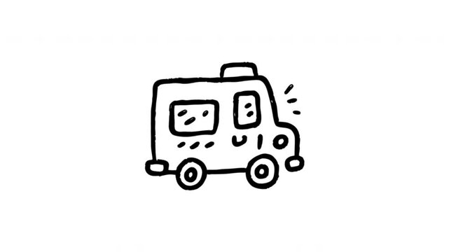 Food Truck For Mobile Catering And Street Food Service Doodle Animation With Alpha Channel. Mobile Restaurant And Takeaway Business. Animated Hand-Drawn Icon For Video Overlay 4K.