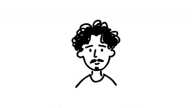 Confused Man Face For Uncertainty And Puzzlement Doodle Animation With Alpha Channel. Bewildered Person And Questioning Reaction. Animated Hand-Drawn Icon For Video Overlay 4K.