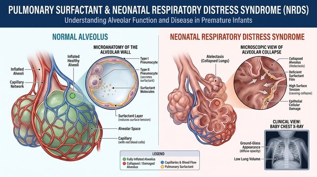 Neonatal respiratory distress syndrome showing normal alveolus