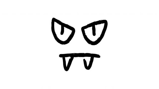 Fang Mark For Halloween And Monster Themes Wiggle Doodle Animation With Alpha Channel. Sharp Teeth And Scary Face Accent, Transparent Background. 4K Loop Hand Drawn Icon.