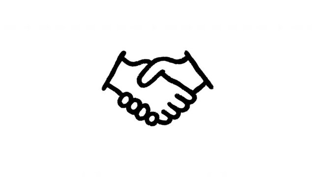 Handshake For Partnership And Agreement Doodle Animation. Business Deal And Collaboration Symbol. 4K Video Loopable Overlay Element. Hand-Drawn Animated Icon With Alpha Channel.