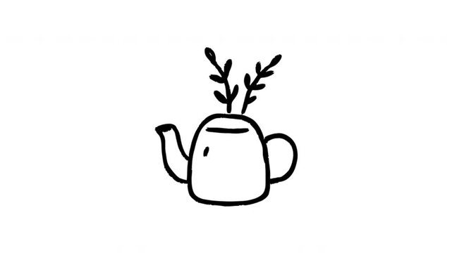Teapot For Tea Brewing And Beverage Service Doodle Animation With Alpha Channel. Kettle And Hot Drink Preparation. Animated Hand-Drawn Icon For Video Overlay 4K.