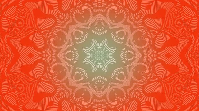 Seamless orange kaleidoscope mandala pattern with intricate details