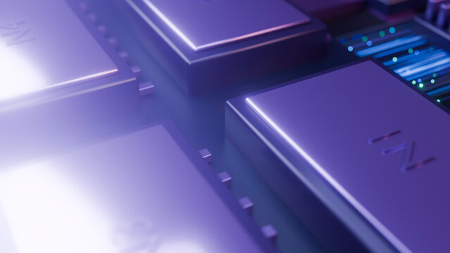 Close-up of computer processor chip with digital circuit technology