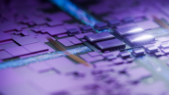 Close-up of electronic computer chip and circuit board