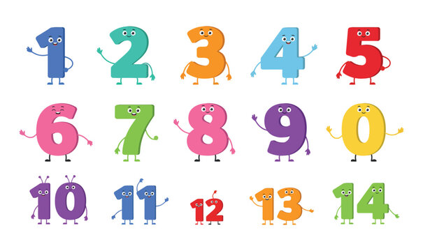 Cute Numbers Characters Set Educational Colorful Cartoon Vector Vector Graphic Template