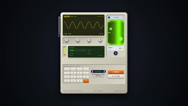 Retro futuristic scientific field sampler with oscilloscope and keypad