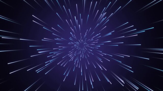 Blue hyperspace jump with glowing star streaks flying toward camera at light speed, sci-fi space travel, seamless loop