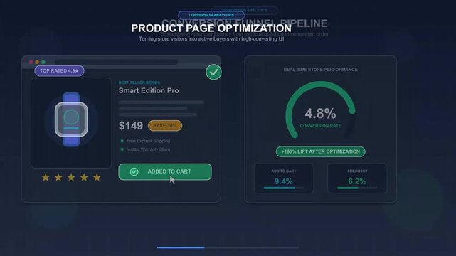 Digital analytics interface displaying conversion rate optimization strategies and e commerce shopping cart funnel performance metrics for enhancing customer buying experience and sales growth