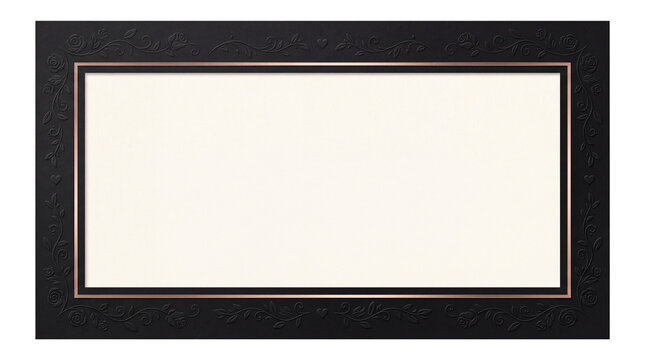 An empty mat board with a black textured outer frame and a cream-colored inner mat opening, ready for customization.