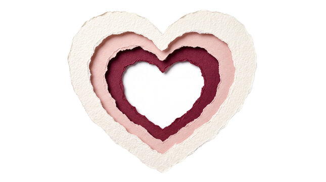 A stylized heart crafted from layered paper, revealing deeper hues within its contours, symbolizing affection and layered emotion.