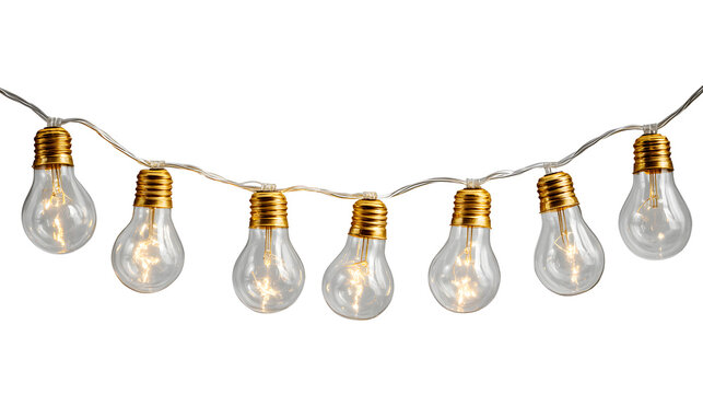 Glowing light bulb string with transparent wire for festive d&Atilde;&copy;cor isolated on white background
