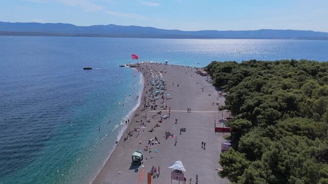 Crowded Zlatni Rat Beach During Peak Summer Season, Croatia