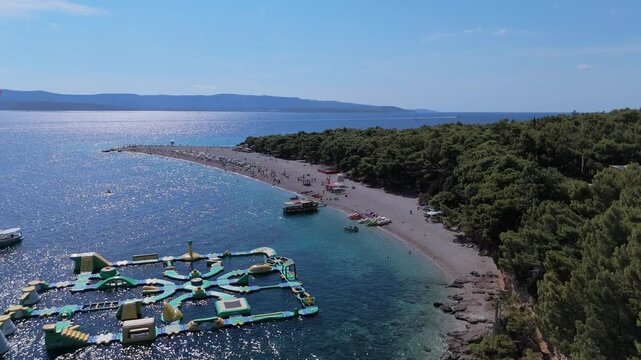 Crowded Zlatni Rat Beach During Peak Summer Season, Croatia