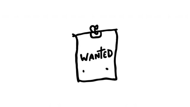 Wanted Notice For Missing Person And Public Information Hand Drawn Doodle Animation With Alpha Channel. Search Poster And Community Alert, Transparent Background. 4K Loop Hand Drawn Icon.