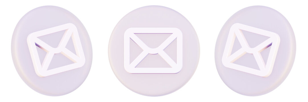 3D Mail Envelope Icon Set Render with Transparent Background PNG for Email Message UI Design