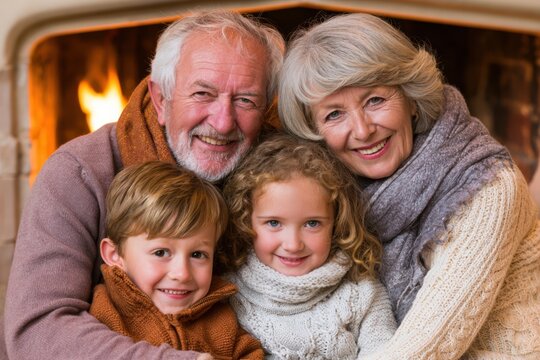 Smiling Multigenerational Family Enjoying a Cozy Evening Together